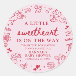 Adesivo Redondo Hand Drawn Valentine Little Sweetheat Baby Shower