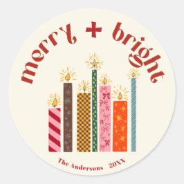 Adesivo Redondo Hand-Illustrated Merry + Bright Christmas Sticke C