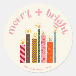 Adesivo Redondo Hand-Illustrated Merry + Bright Christmas Sticker