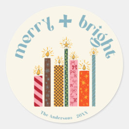 Adesivo Redondo Hand-Illustrated Merry + Bright Christmas Sticker