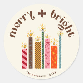 Adesivo Redondo Hand-Illustrated Merry + Bright Christmas Sticker