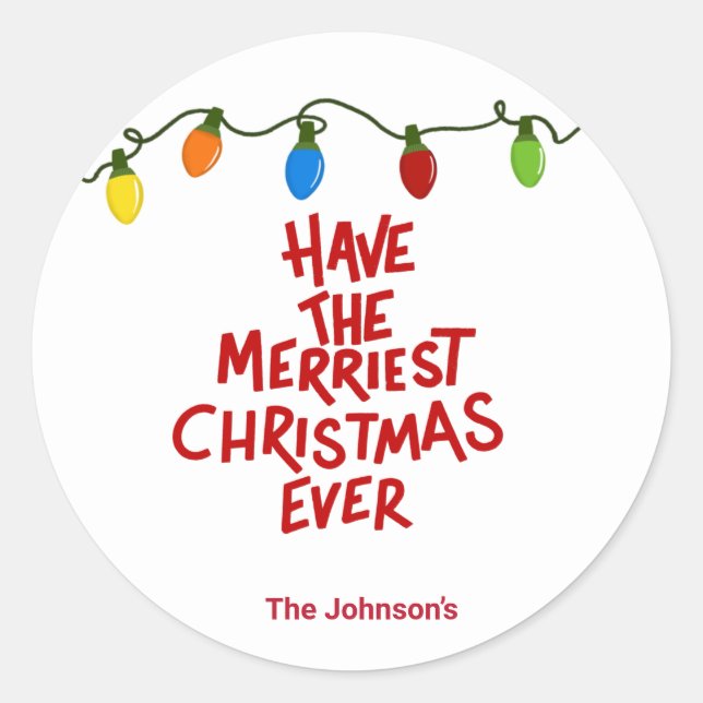 Adesivo Redondo Hand Lettered Merry Christmas Round Sticker (Frente)