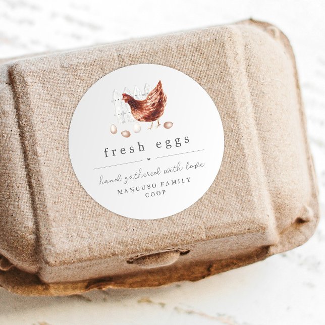 Adesivo Redondo Hand Painted Chicken Farm or Coop Egg Carton Label (Criador carregado)
