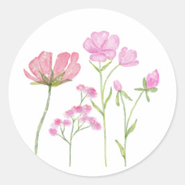 Adesivo Redondo Hand-Painted Pink Wildflowers Illustration
