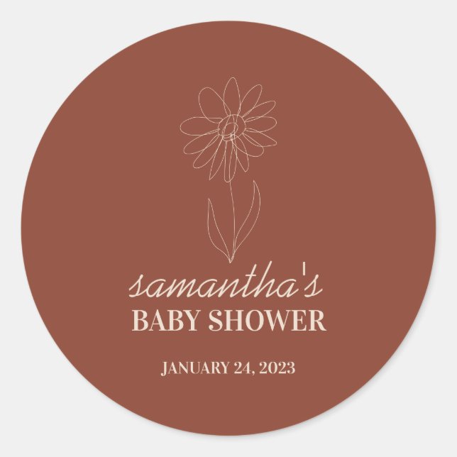 Adesivo Redondo Handdrawn Flower Simple Boho Baby Shower (Frente)
