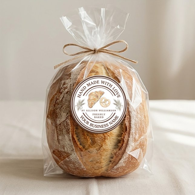 Adesivo Redondo Handmade Bakery Logo with Wheat Spikes (Handmade Bakery Logo with Wheat Spikes Classic Round Sticker #bakerysticker #bakingcooking )