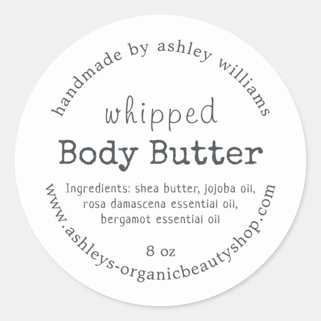 Adesivo Redondo Handmade Body Butter Organic Business Label (Frente)