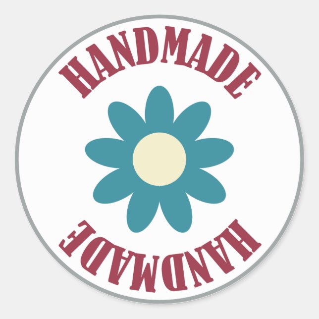Adesivo Redondo Handmade com uma flor (Frente)