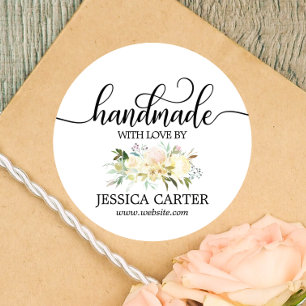Adesivo Redondo HANDMADE floral da aguarela COM negócio do AMOR