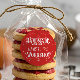 Adesivo Redondo Handmade personalizado vermelho com amor na