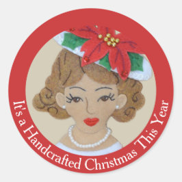 Adesivo Redondo Handsewn Christmas Poinsettia Church Hat Your Text