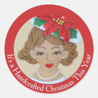 Adesivo Redondo Handsewn Christmas Poinsettia Church Hat Your Text