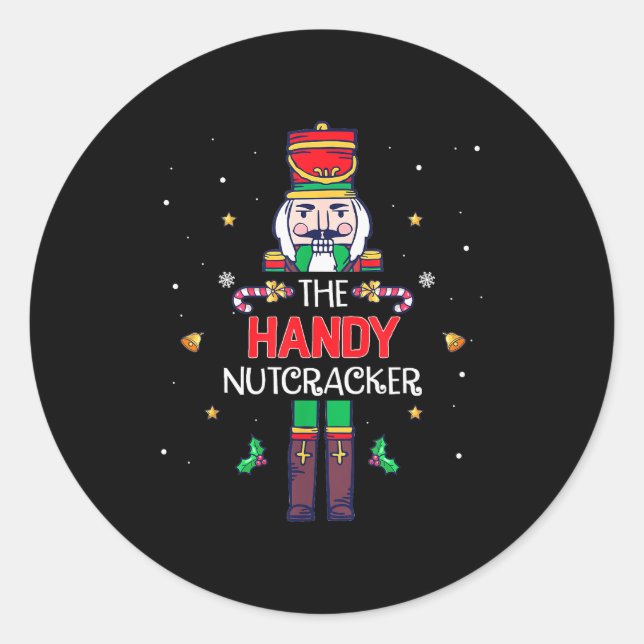 Adesivo Redondo Handy Nutcracker Funny Christmas Family Matching O (Frente)