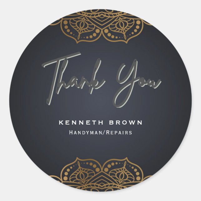 Adesivo Redondo Handyman Repara Preto Dourado (Frente)