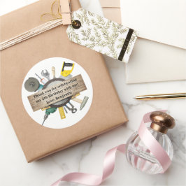 Adesivo Redondo Handyman Tools e Gadgets Aniversário Obrigado