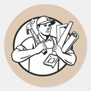 Adesivo Redondo Handyman Tradesman Repairman Carpenter com Ferrame