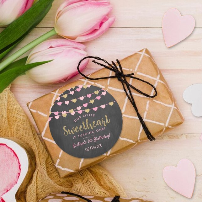 Adesivo Redondo Hang Love Hearts Little Sweetheart Aniversário (Criador carregado)