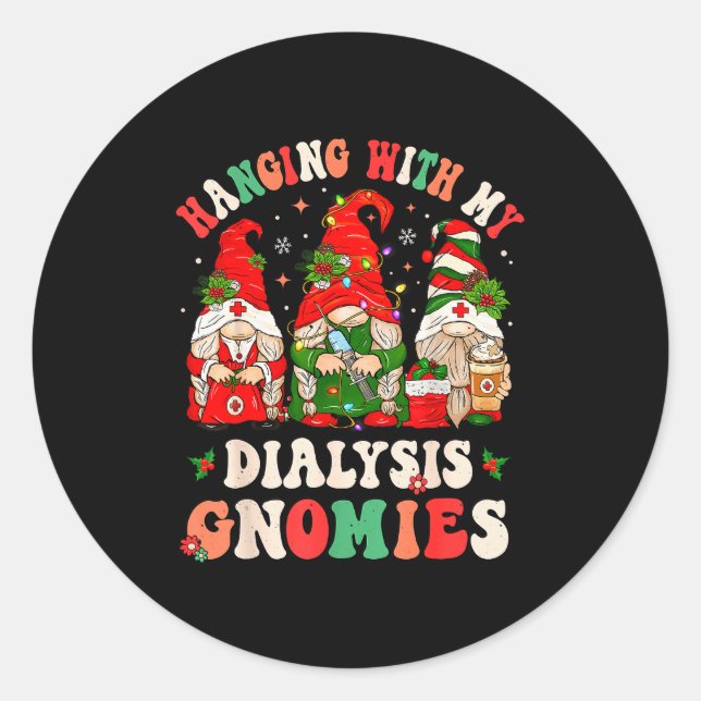 Adesivo Redondo Hanging With My Dialysis Gnomies Christmas Nephrol (Frente)