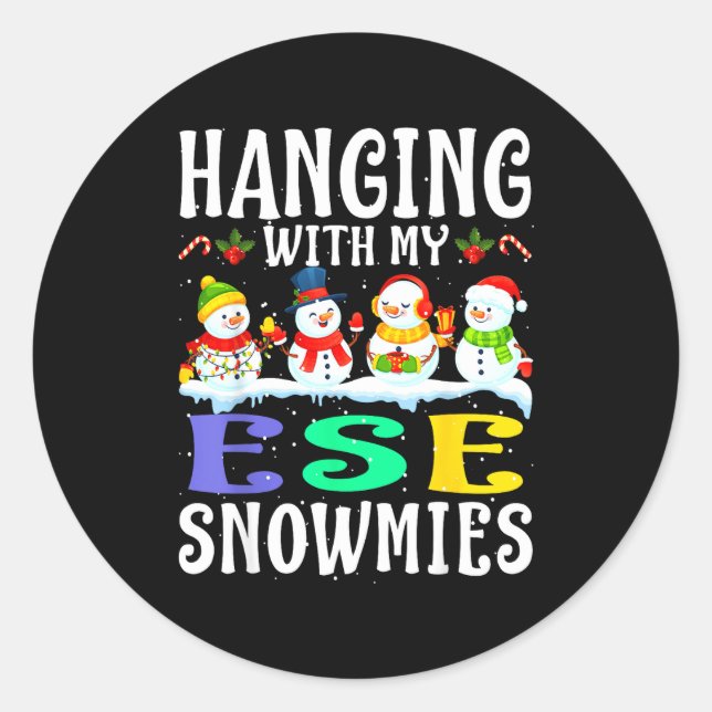 Adesivo Redondo Hanging With My Ese Snowmies Teacher Christmas Gif (Frente)