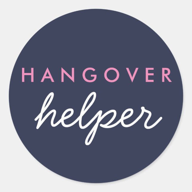 Adesivo Redondo Hangover Helper Weding Favor Sticker Marinho Rosa (Frente)
