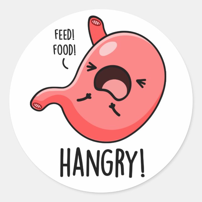 Adesivo Redondo Hangry Engraçado Fome Com Fome De Stomach Pun (Frente)
