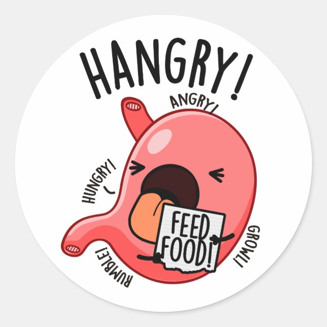 Adesivo Redondo Hangry Funny Stomach Pun (Frente)