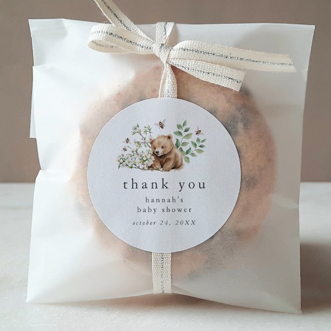Adesivo Redondo HANNAH Summer Bear Woodland Chá de fraldas Obrigad (HANNAH Summer Bear Woodland Baby Shower Thank You Classic Round Sticker)