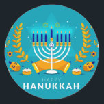 Adesivo Redondo Hannukah Menorah<br><div class="desc">Celebrar Hanukkah</div>