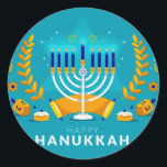 Adesivo Redondo Hannukah Menorah<br><div class="desc">Celebrar Hanukkah</div>