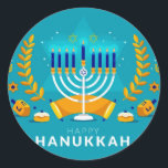 Adesivo Redondo Hannukah Menorah<br><div class="desc">Celebrar Hanukkah</div>