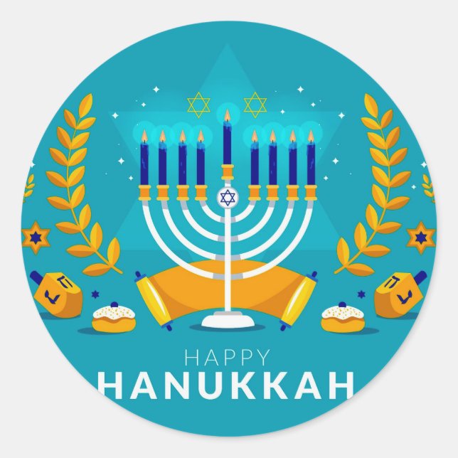 Adesivo Redondo Hannukah Menorah (Frente)