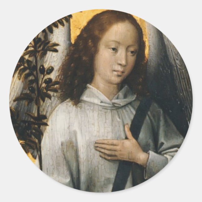 Adesivo Redondo Hans Memling- Angel Holding um Branch de Oliva (Frente)