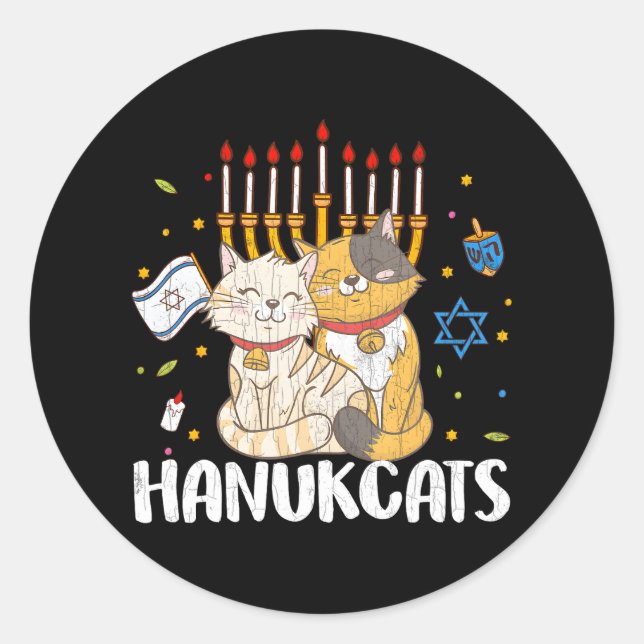 Adesivo Redondo Hanukcats Engraçada Morena Judia Hanukkah (Frente)