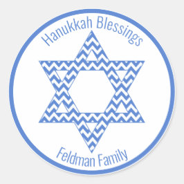 Adesivo Redondo Hanukkah Blessings - Estrela Azul Chevron de David