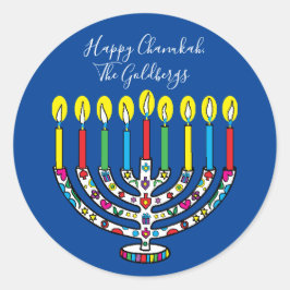 Adesivo Redondo Hanukkah Colorful Menorah Hanukiah