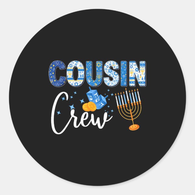 Adesivo Redondo Hanukkah Cousin Crew Matching Family Christmas Paj (Frente)