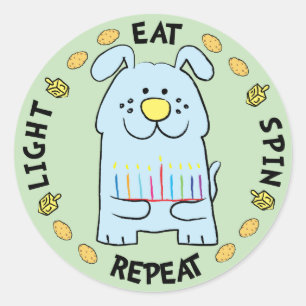 Adesivo Redondo Hanukkah Dog Stickers "Light, Come, Spin, Repete"