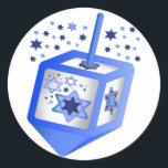 Adesivo Redondo Hanukkah Dreidel Sticker<br><div class="desc">Um adesivo especial do envelope Hanukkah divertido,  com gráficos excelentes de um sonho azul e prateado,  com Estrela Azul de Davids em todos os lados e acima dele. Excelente como selos de envelopes para seus cartões ou convites de festas de Chanucá,  ou favoritos para festas para as crianças.</div>