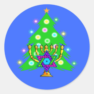 Adesivo Redondo Hanukkah e Natal