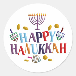 Adesivo Redondo Hanukkah feliz