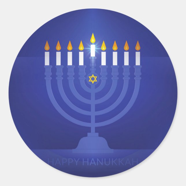 Adesivo Redondo hanukkah feliz azul (Frente)