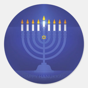 Adesivo Redondo hanukkah feliz azul