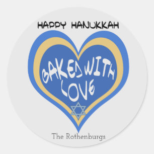 Adesivo Redondo Hanukkah feliz, cozido com amor