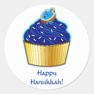 Adesivo Redondo Hanukkah feliz: Cupcake com o biscoito no branco