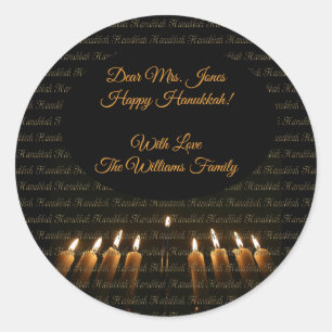 Adesivo Redondo Hanukkah feliz Menorah Candles elegante