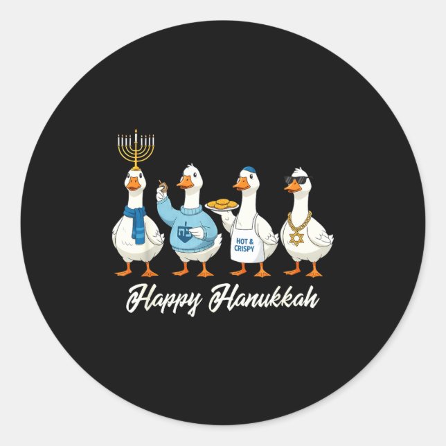 Adesivo Redondo Hanukkah Goose Happy Hanukkah Menorah Dreidel Jewi (Frente)
