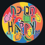Adesivo Redondo Hanukkah Happy Bright Stickers (1 1/2"/3")<br><div class="desc">Hanukkah Happy Bright Art Holiday. Escolha entre adesivos de 1/2" e 3". Obrigados para parar e comprar! Seu negócio é muito apreciado! Feliz Hanukkah! Forma: adesivo redondo clássico Faça o seu estilo único criando adesivos personalizados para cada ocasião! De envios especiais e reservas para atividades infantis e projetos DIY, você...</div>