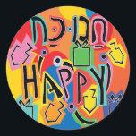 Adesivo Redondo Hanukkah Happy Bright Stickers (1 1/2"/3")<br><div class="desc">Hanukkah Happy Bright Art Holiday. Escolha entre adesivos de 1/2" e 3". Obrigados para parar e comprar! Seu negócio é muito apreciado! Feliz Hanukkah! Forma: adesivo redondo clássico Faça o seu estilo único criando adesivos personalizados para cada ocasião! De envios especiais e reservas para atividades infantis e projetos DIY, você...</div>
