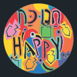 Adesivo Redondo Hanukkah Happy Bright Stickers (1 1/2"/3")<br><div class="desc">Hanukkah Happy Bright Art Holiday. Escolha entre adesivos de 1/2" e 3". Obrigados para parar e comprar! Seu negócio é muito apreciado! Feliz Hanukkah! Forma: adesivo redondo clássico Faça o seu estilo único criando adesivos personalizados para cada ocasião! De envios especiais e reservas para atividades infantis e projetos DIY, você...</div>