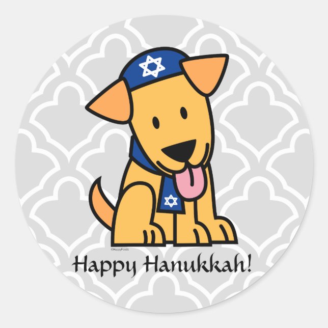 Adesivo Redondo Hanukkah Jewer Labrador Retriever Puppy Dog (Frente)